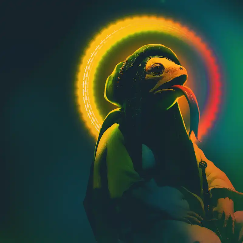 A lizard portrayed in the style of a saint