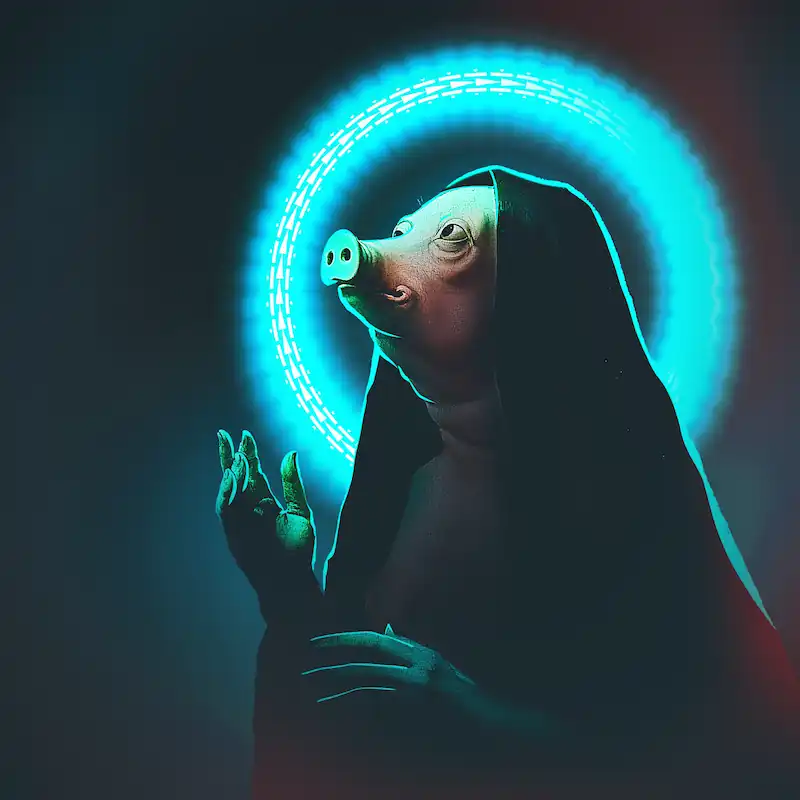 A pig portrayed in the style of a saint