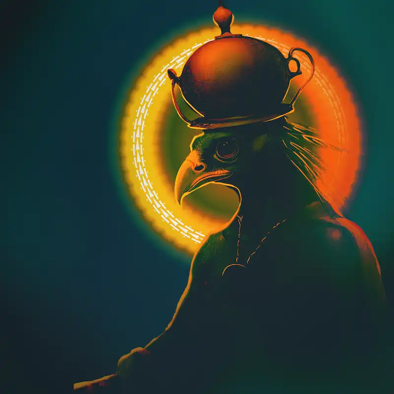 A bird portrayed in the style of a saint